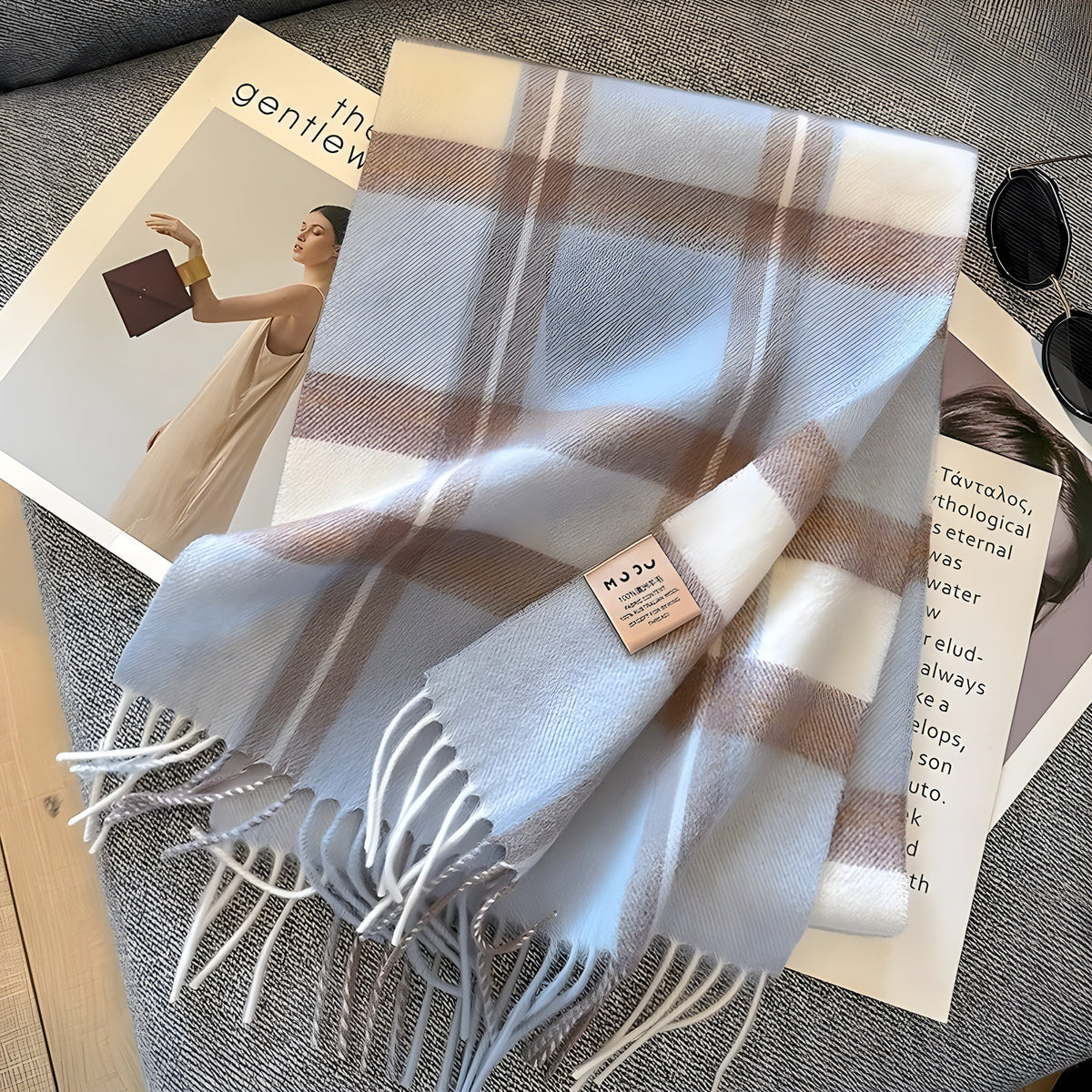 Karierter Kaschmir-Winterschal für Damen, 200×70cm, klassisches Muster, weicher Wollumhang, elegant für Herbst und Winter | Sansoti