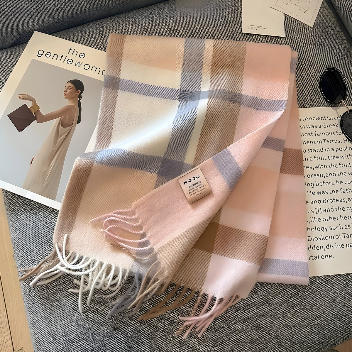 Karierter Kaschmir-Winterschal für Damen, 200×70cm, klassisches Muster, weicher Wollumhang, elegant für Herbst und Winter | Sansoti