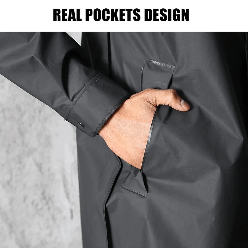 Long Black Waterproof Raincoat, Water-Repellent EVA, Foldable, Lightweight, Reusable, Unisex Outdoor Rainwear | Sansoti
