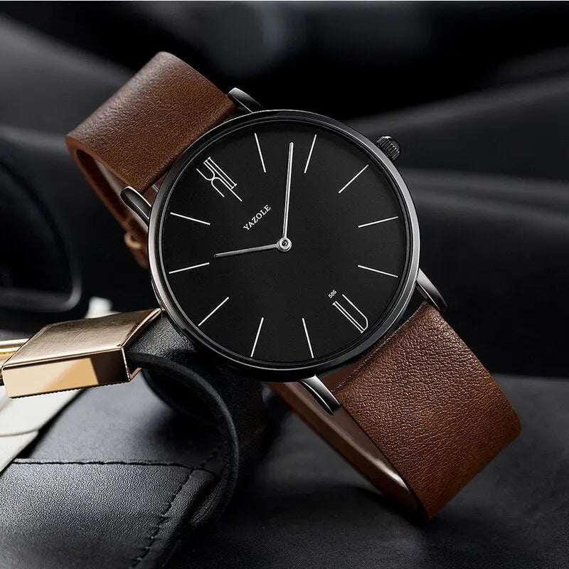 Herrenarmbanduhr mit Lederarmband und Quarzuhrwerk, klassisches Design, stilvolle Vintage-Optik, zeitlos und elegant | Sansoti