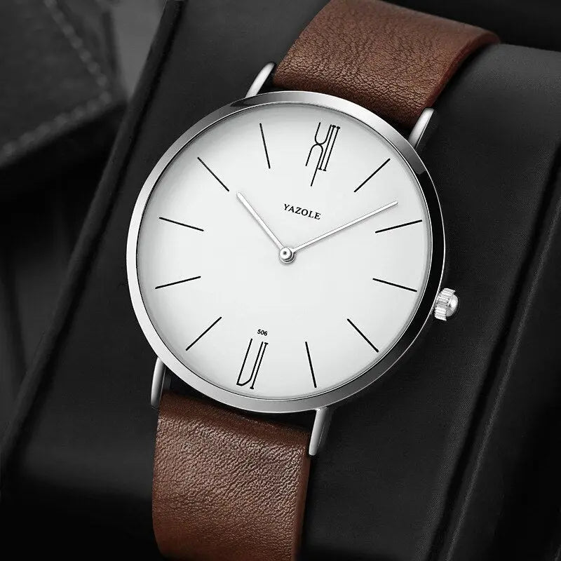 Herrenarmbanduhr mit Lederarmband und Quarzuhrwerk, klassisches Design, stilvolle Vintage-Optik, zeitlos und elegant | Sansoti