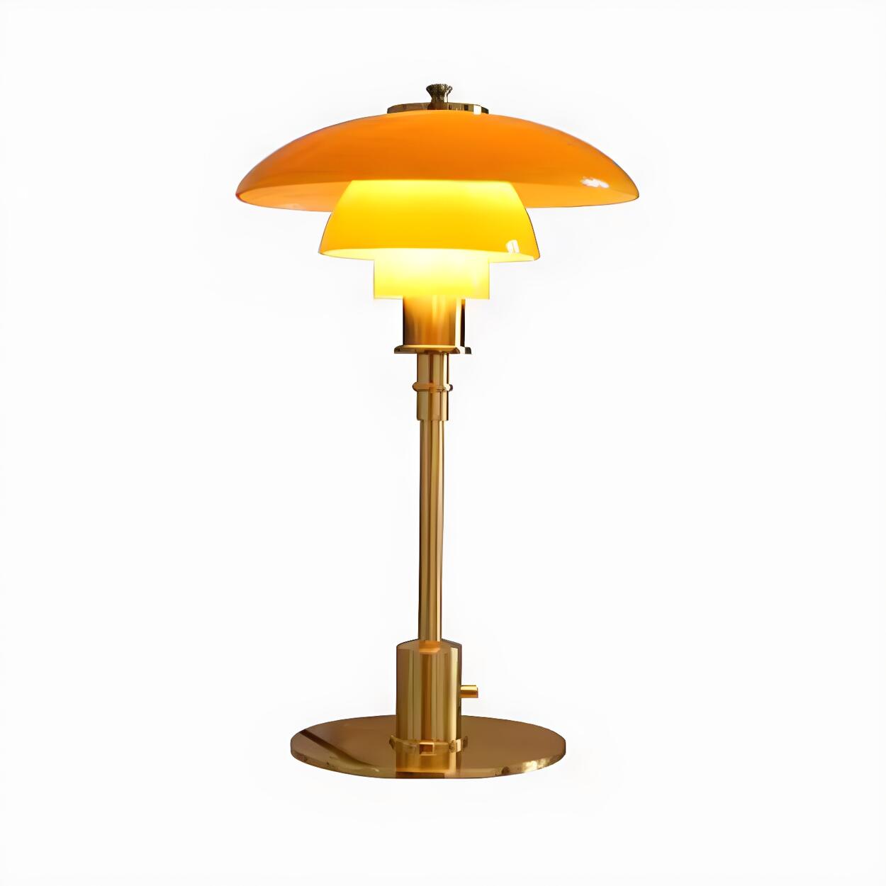 Vintage Tafellamp met Meerlagige Glazen Kap in Amber en Gouden Voet – Moderne Design Bedlamp | Sansoti