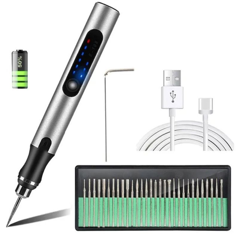 Elektrische Graveerpen Draadloos Oplaadbaar LCD 18000rpm Hout Glas Metaal Hobbygereedschap Graveren Sieraden DIY | Sansoti