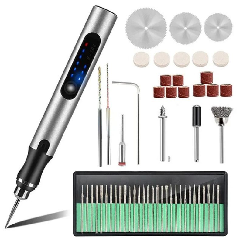 Elektrische Graveerpen Draadloos Oplaadbaar LCD 18000rpm Hout Glas Metaal Hobbygereedschap Graveren Sieraden DIY | Sansoti