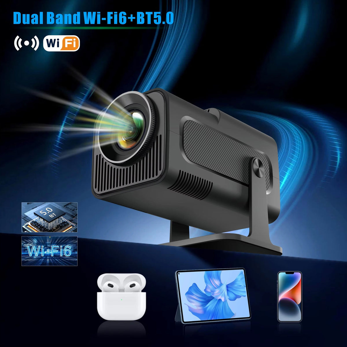 Compacte LED-Projector 1080p Android 11 WiFi 6 Draagbaar Thuisbioscoop Scherm tot 150 Inch Overdag Gebruik | Sansoti