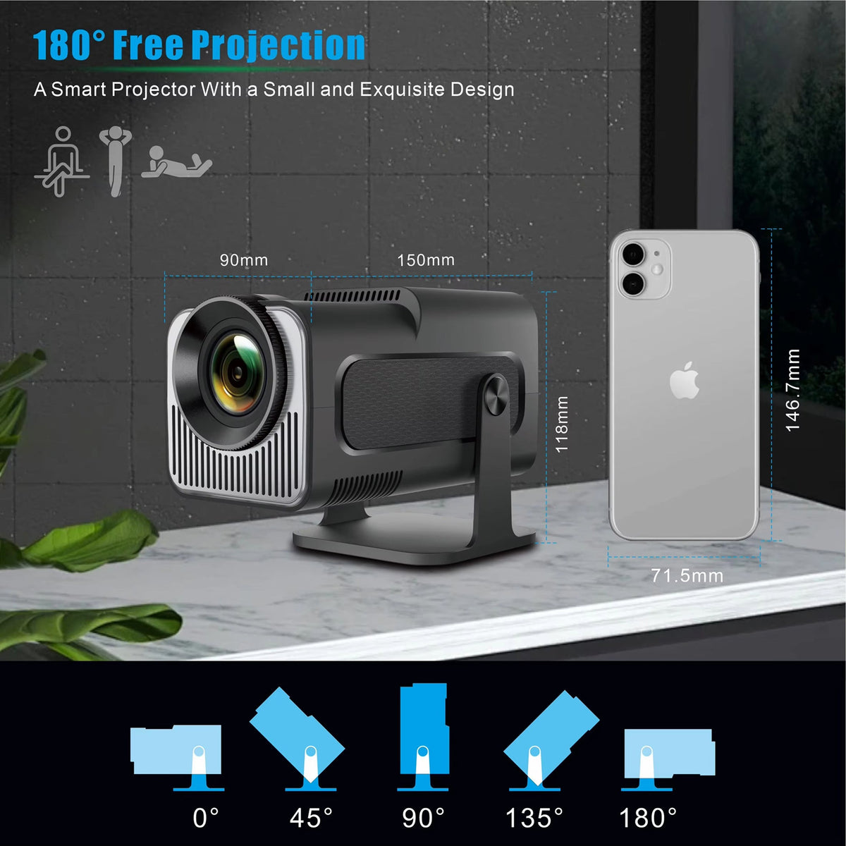 Compacte LED-Projector 1080p Android 11 WiFi 6 Draagbaar Thuisbioscoop Scherm tot 150 Inch Overdag Gebruik | Sansoti
