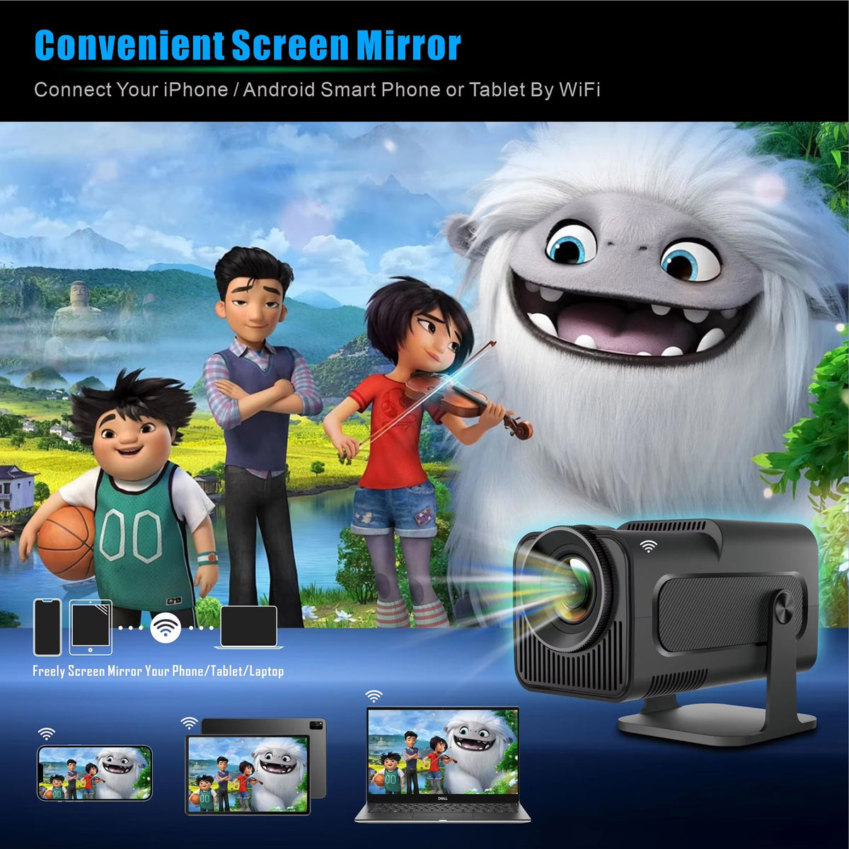 Compacte LED-Projector 1080p Android 11 WiFi 6 Draagbaar Thuisbioscoop Scherm tot 150 Inch Overdag Gebruik | Sansoti