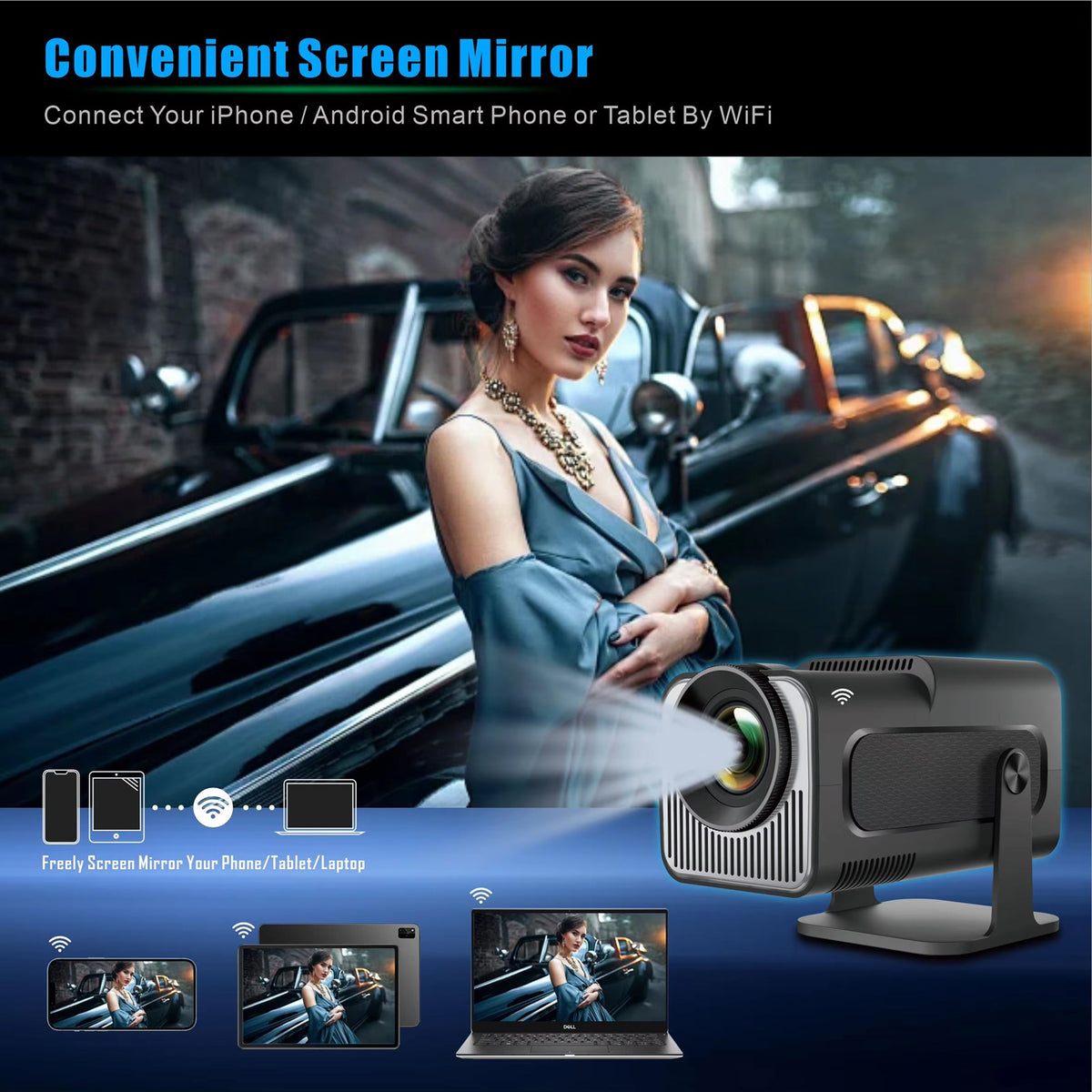 Compacte LED-Projector 1080p Android 11 WiFi 6 Draagbaar Thuisbioscoop Scherm tot 150 Inch Overdag Gebruik | Sansoti