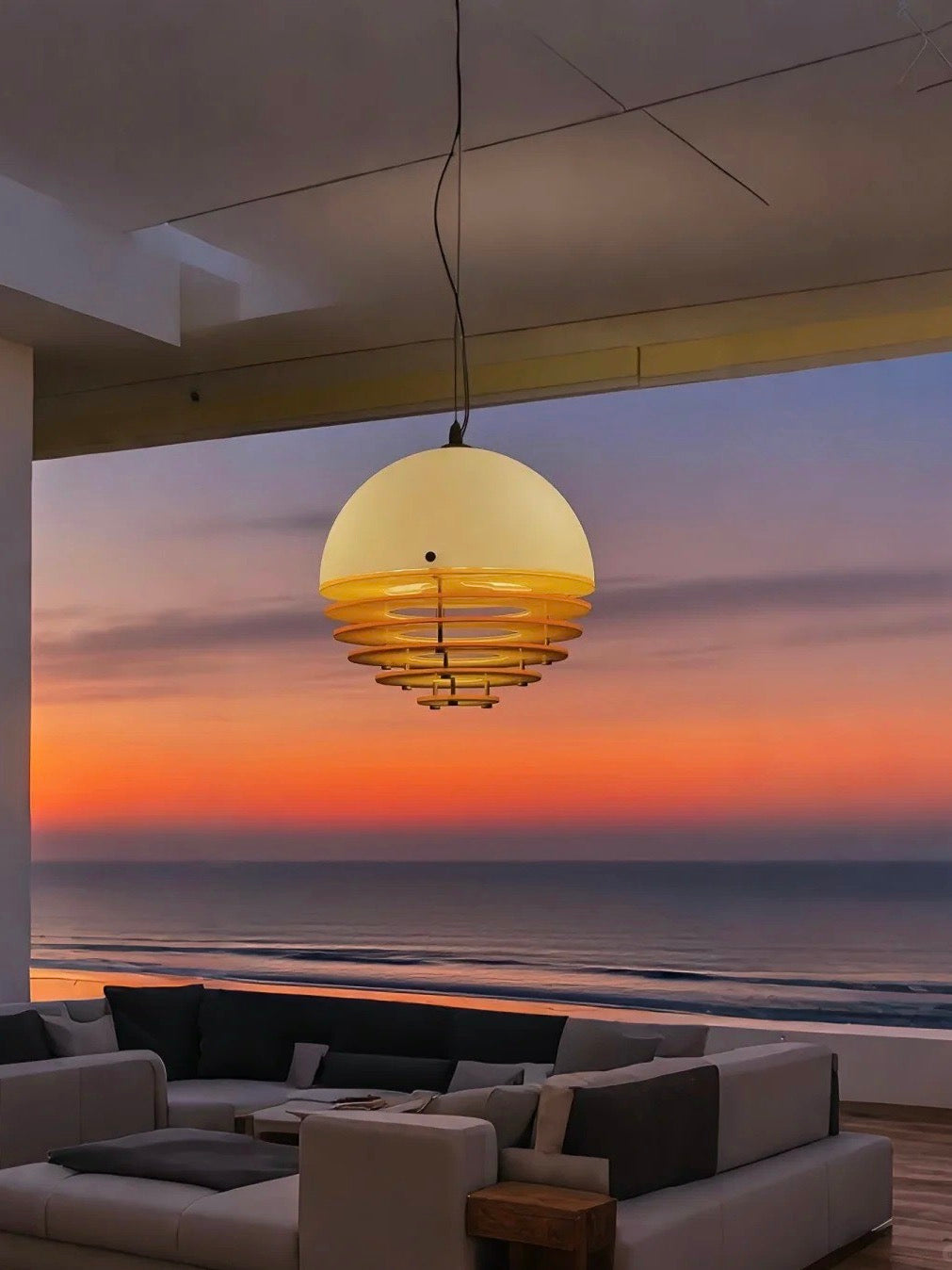 Stijlvolle Hanglamp Bauhaus Design Oranje-Wit Sfeerverlichting voor Moderne Interieurs | Sansoti