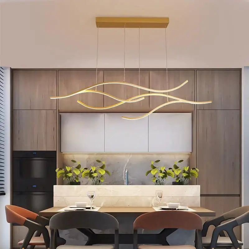 Hanglamp Vague Modern LED Aluminium Acryl Goud Zwart 120cm | Sansoti
