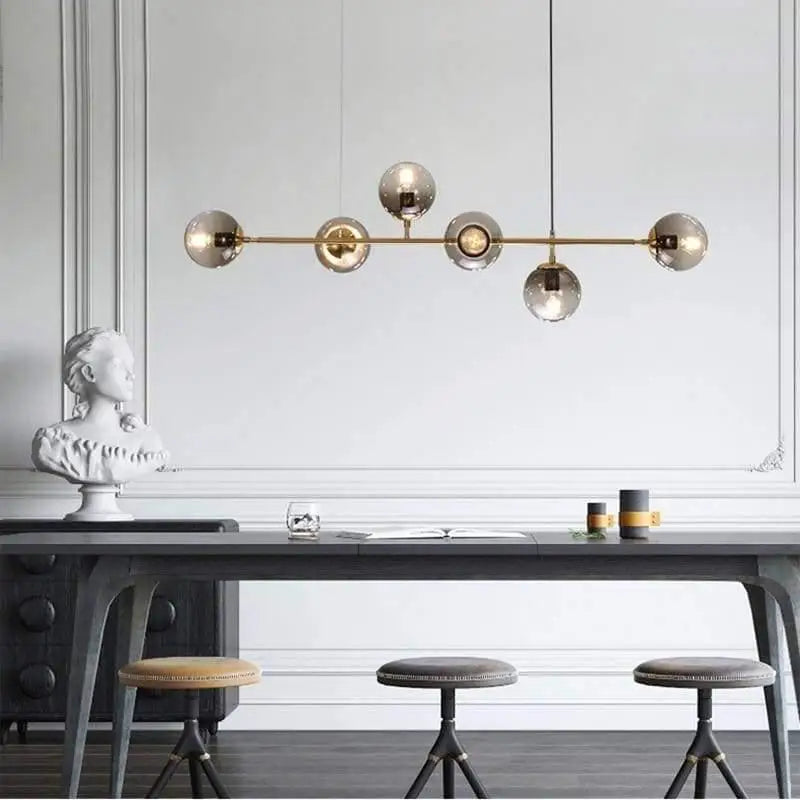 Hängelampe Glas Vintage 6-flammig Aluminium Schwarz Gold 120cm Verstellbar Esszimmer Wohnzimmer | Restfield