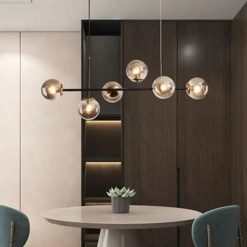 Hängelampe Glas Vintage 6-flammig Aluminium Schwarz Gold 120cm Verstellbar Esszimmer Wohnzimmer | Restfield