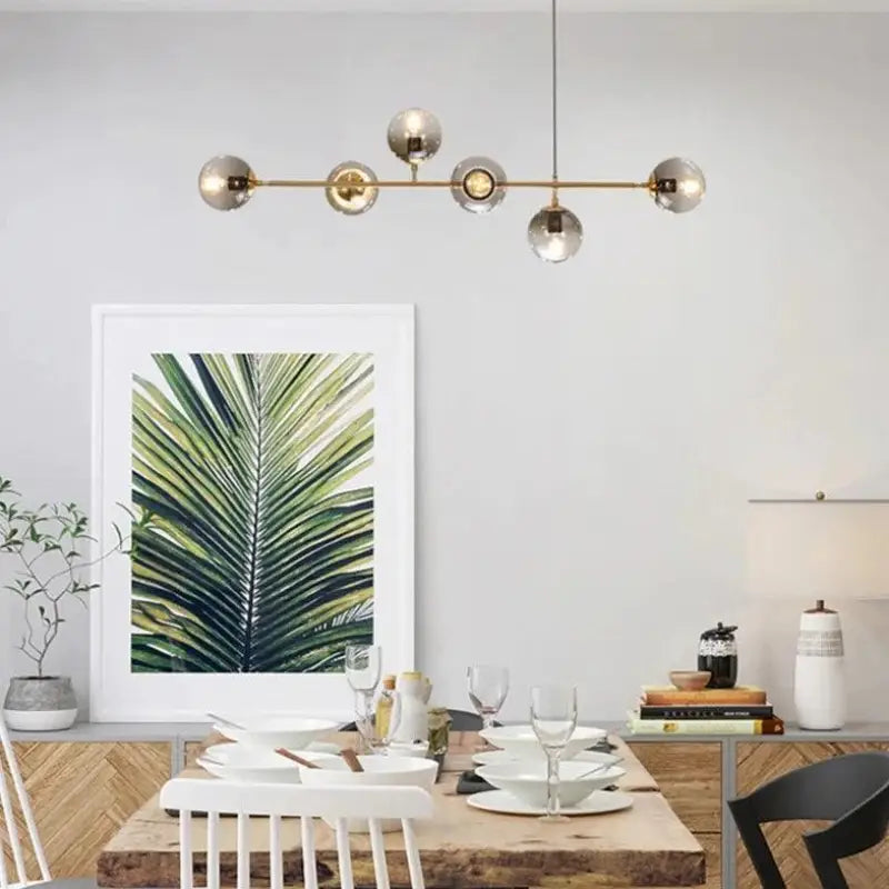 Hängelampe Glas Vintage 6-flammig Aluminium Schwarz Gold 120cm Verstellbar Esszimmer Wohnzimmer | Restfield