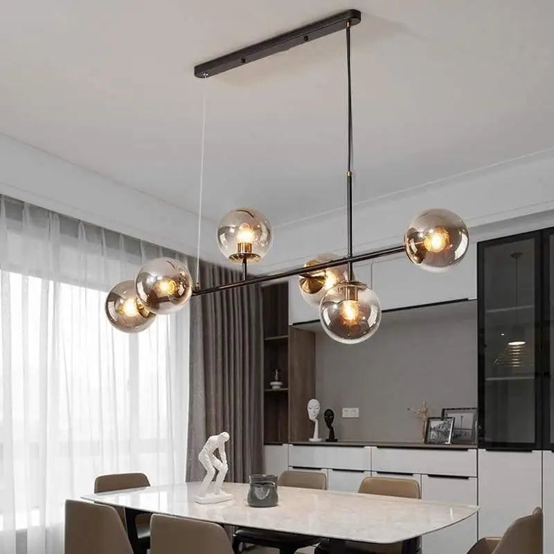 Hängelampe Glas Vintage 6-flammig Aluminium Schwarz Gold 120cm Verstellbar Esszimmer Wohnzimmer | Restfield