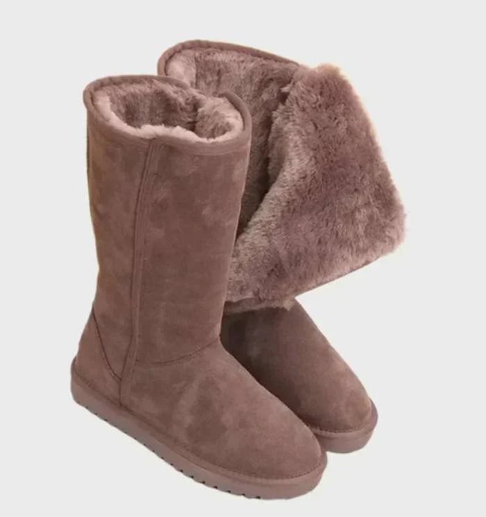 Damen-Lammfellstiefel Wildleder Wasserabweisend Reißverschluss Winterschuhe Warm Komfort Schneestiefel Wandern | Sansoti