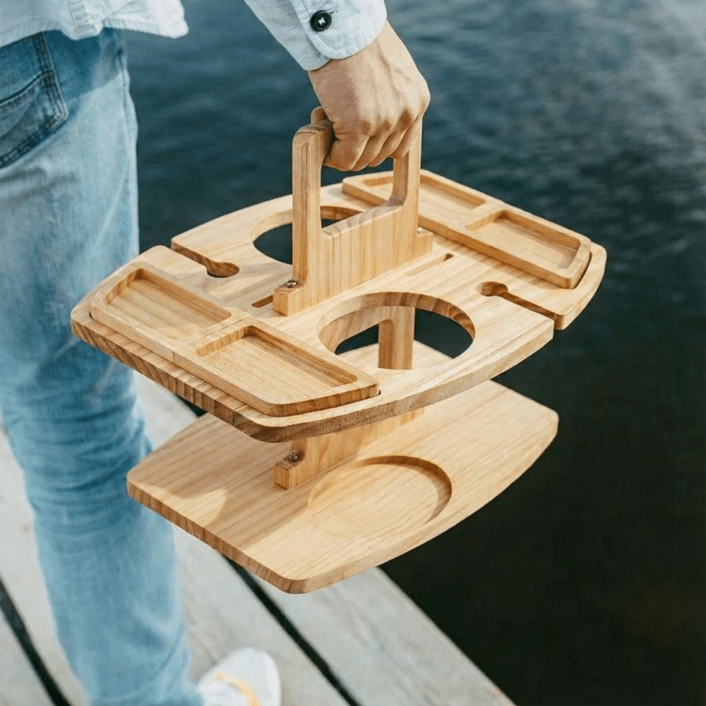 Holz-Weintisch für Picknick & Aperitif | Luxuriöser Wein- und Stehtisch für den Außenbereich