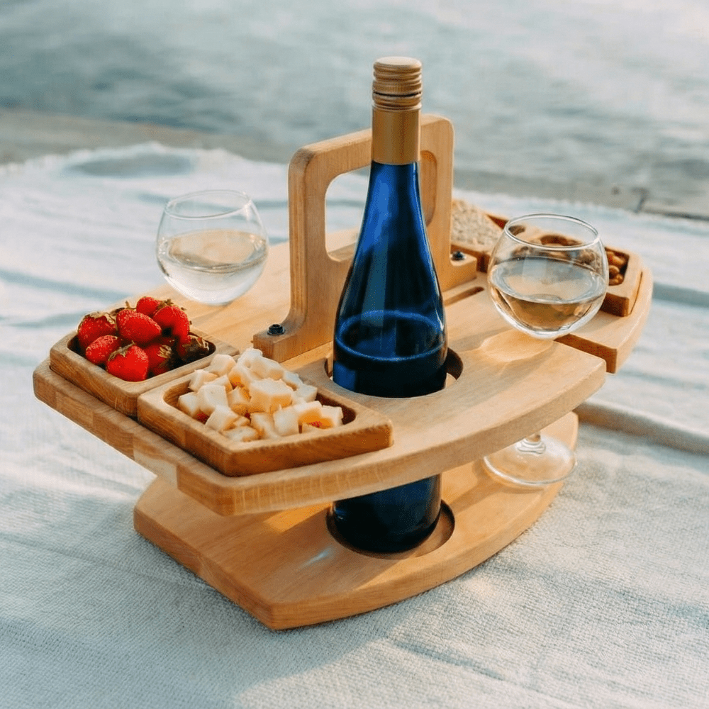 Holz-Weintisch für Picknick & Aperitif | Luxuriöser Wein- und Stehtisch für den Außenbereich