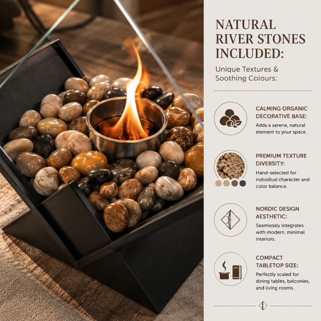 Bioethanol Smokeless Tabletop Fire Pit with Glass Pane, Decorative Indoor and Outdoor Table Fireplace for Atmospheric Heating | Sansoti