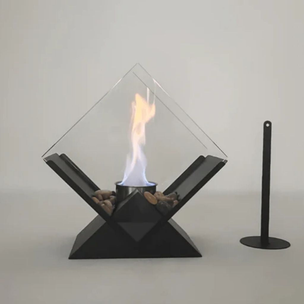 Bioethanol Smokeless Tabletop Fire Pit with Glass Pane, Decorative Indoor and Outdoor Table Fireplace for Atmospheric Heating | Sansoti