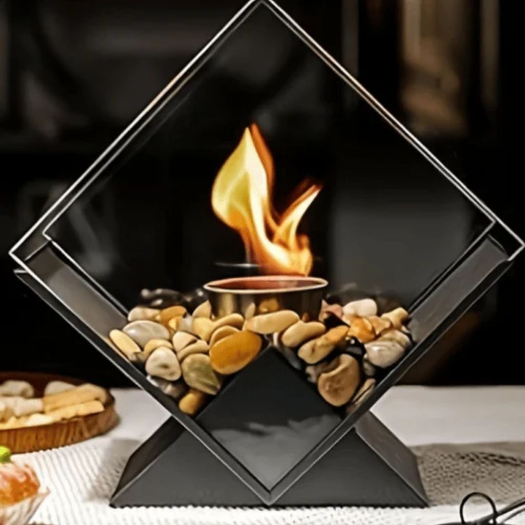 Bioethanol Smokeless Tabletop Fire Pit with Glass Pane, Decorative Indoor and Outdoor Table Fireplace for Atmospheric Heating | Sansoti