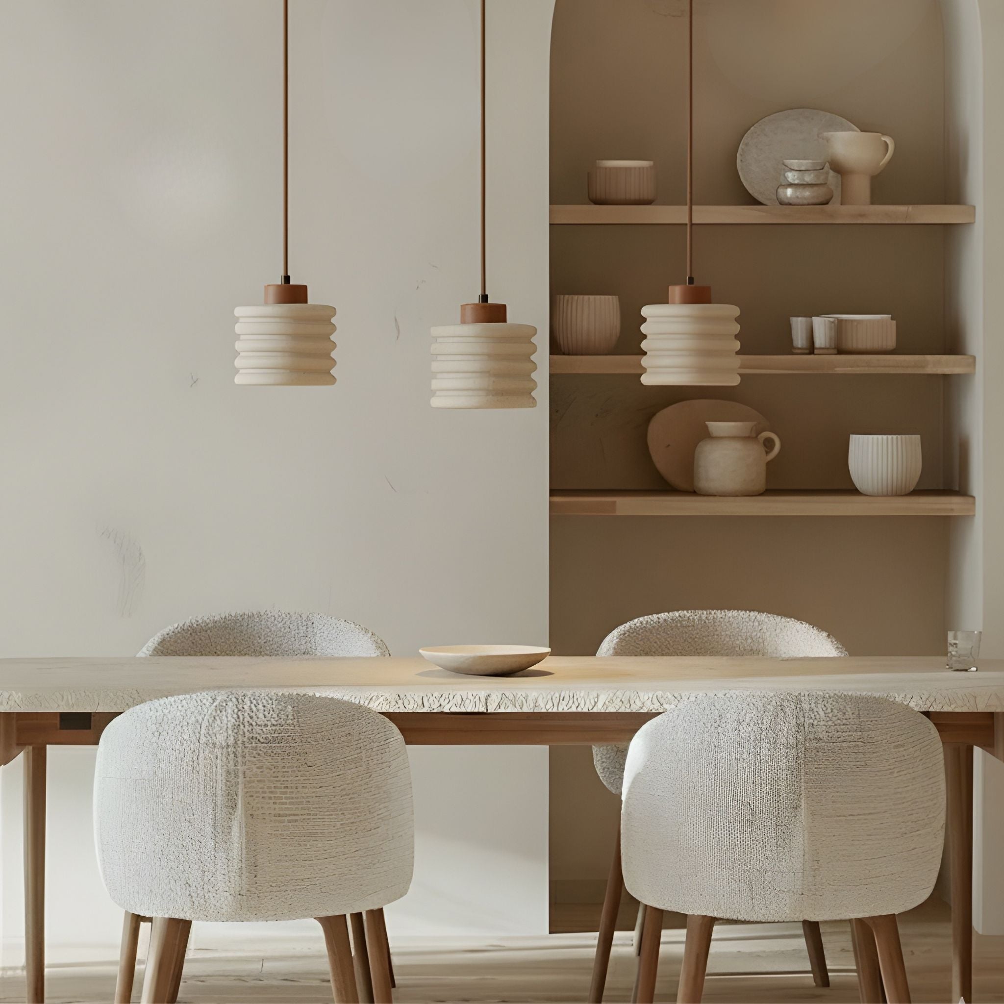 Hanglamp Travertin Hout Beige Geribbeld 13cm E27 | Sansoti