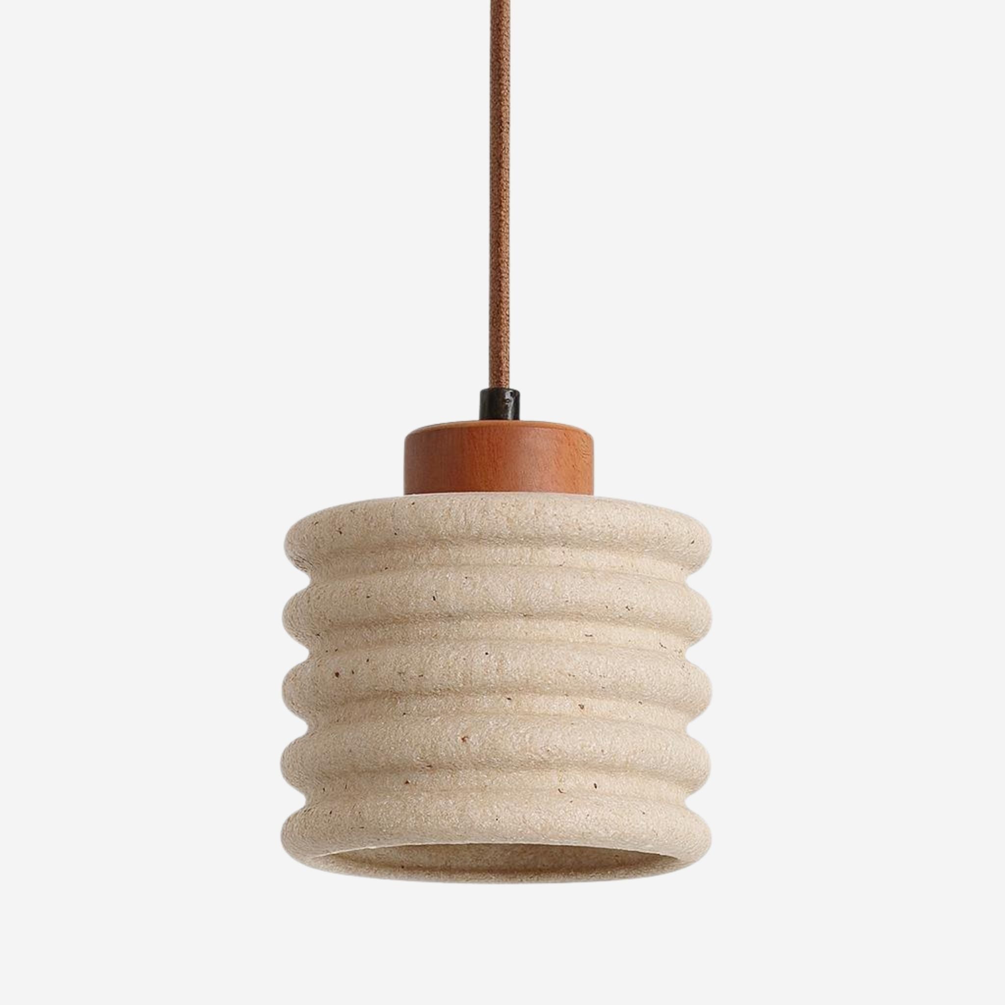 Hanglamp Travertin Hout Beige Geribbeld 13cm E27 | Sansoti