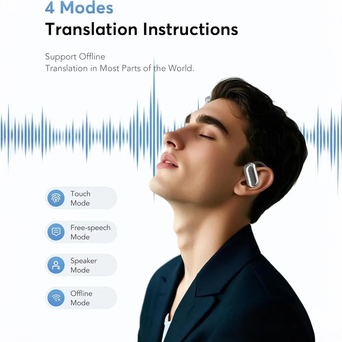 Wireless Translation Earbuds with AI Technology, 144 Languages, Real-Time Communication, Open-Ear Design for Travel | Sansoti