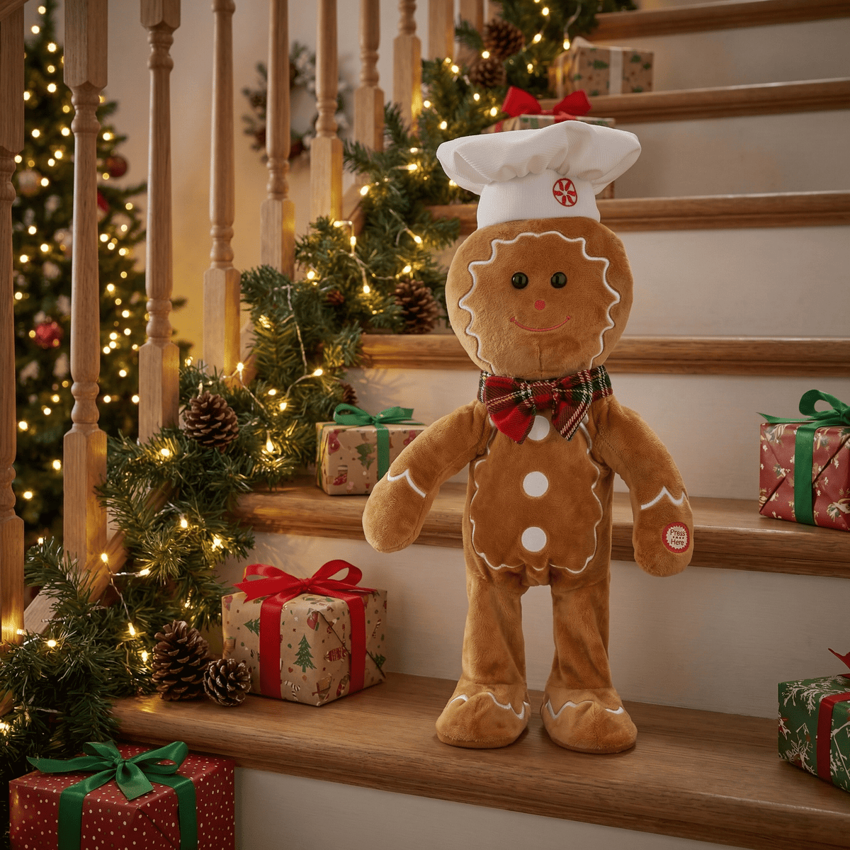 Dansend Peperkoekmannetje Decoratiefiguur 33 cm Kerstdecoratie Feestelijk Interieur Kerst Sfeer Bruin | Sansoti