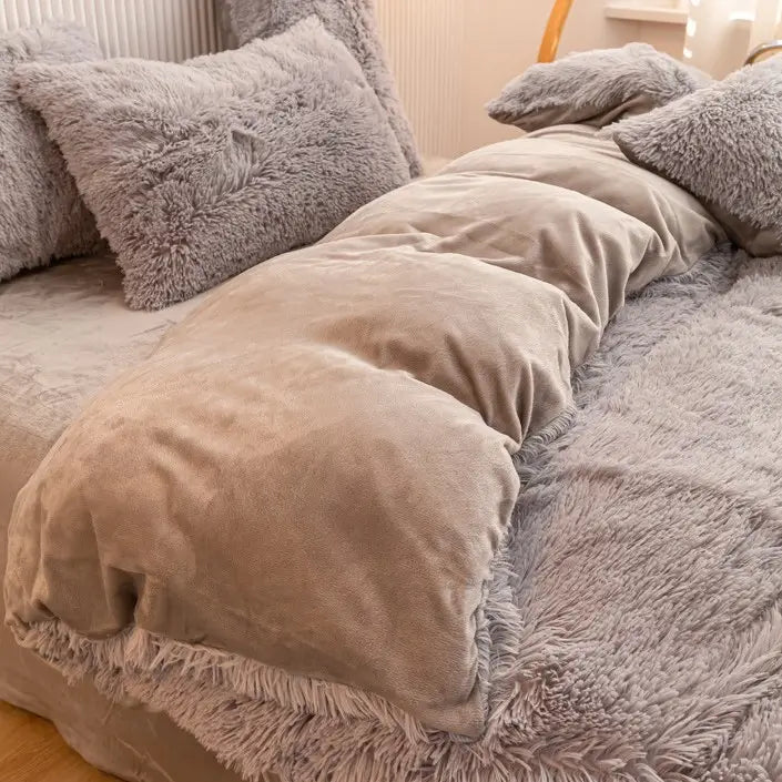 Fluffy Fleece Bedding Set – Teddy 3-piece or 4-piece – Duvet Cover Sheet Pillowcases Single | Sansoti