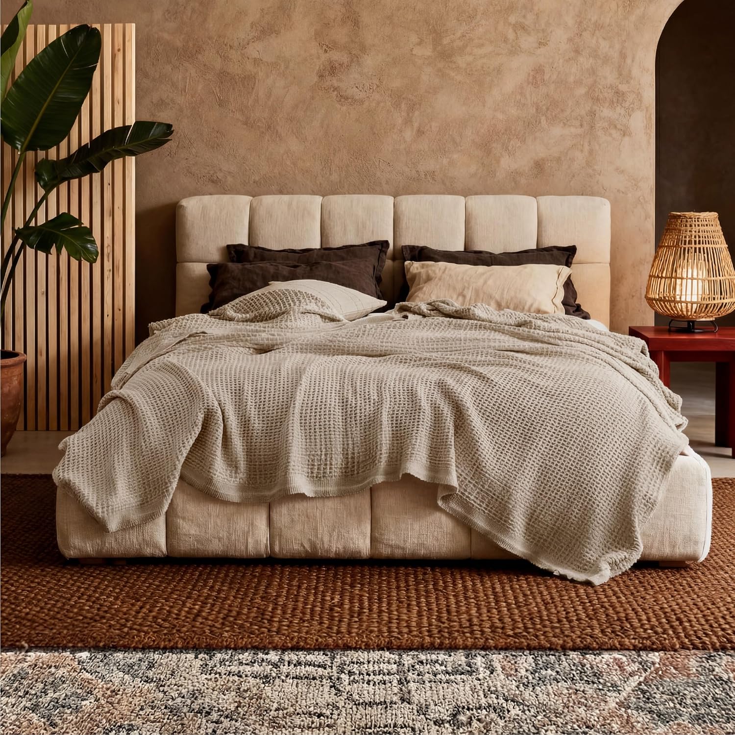 Lichtgewicht Katoenen Wafelplaid Tweepersoonsbed Zacht Ademend Deken Scandinavisch Design 90x90 cm Woonkamer | Sansoti