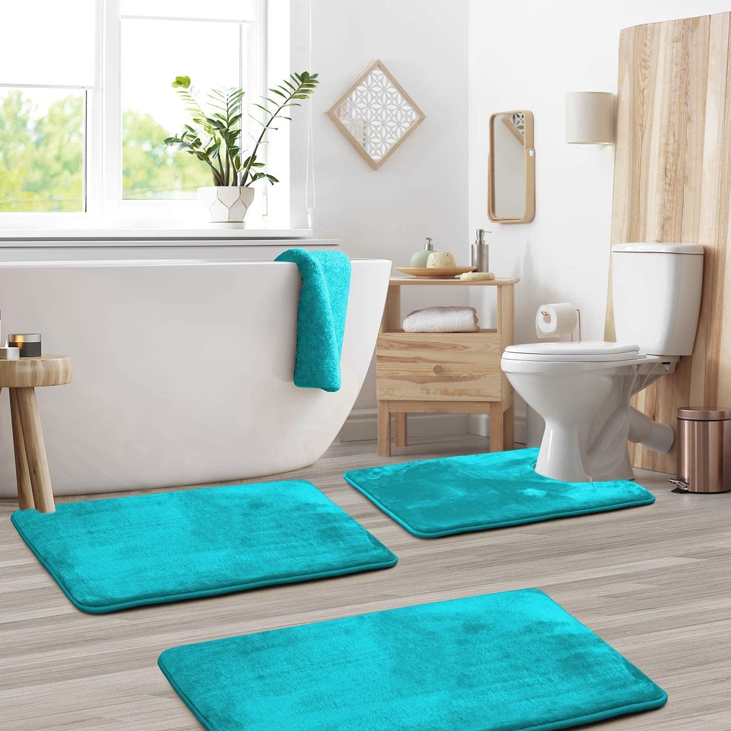 Badmat Set 3 Stuks Memory Foam Fluweel Grijs Antislip Badkamer Douche Toilet Matten Absorberend Zacht Wasbaar | Sansoti