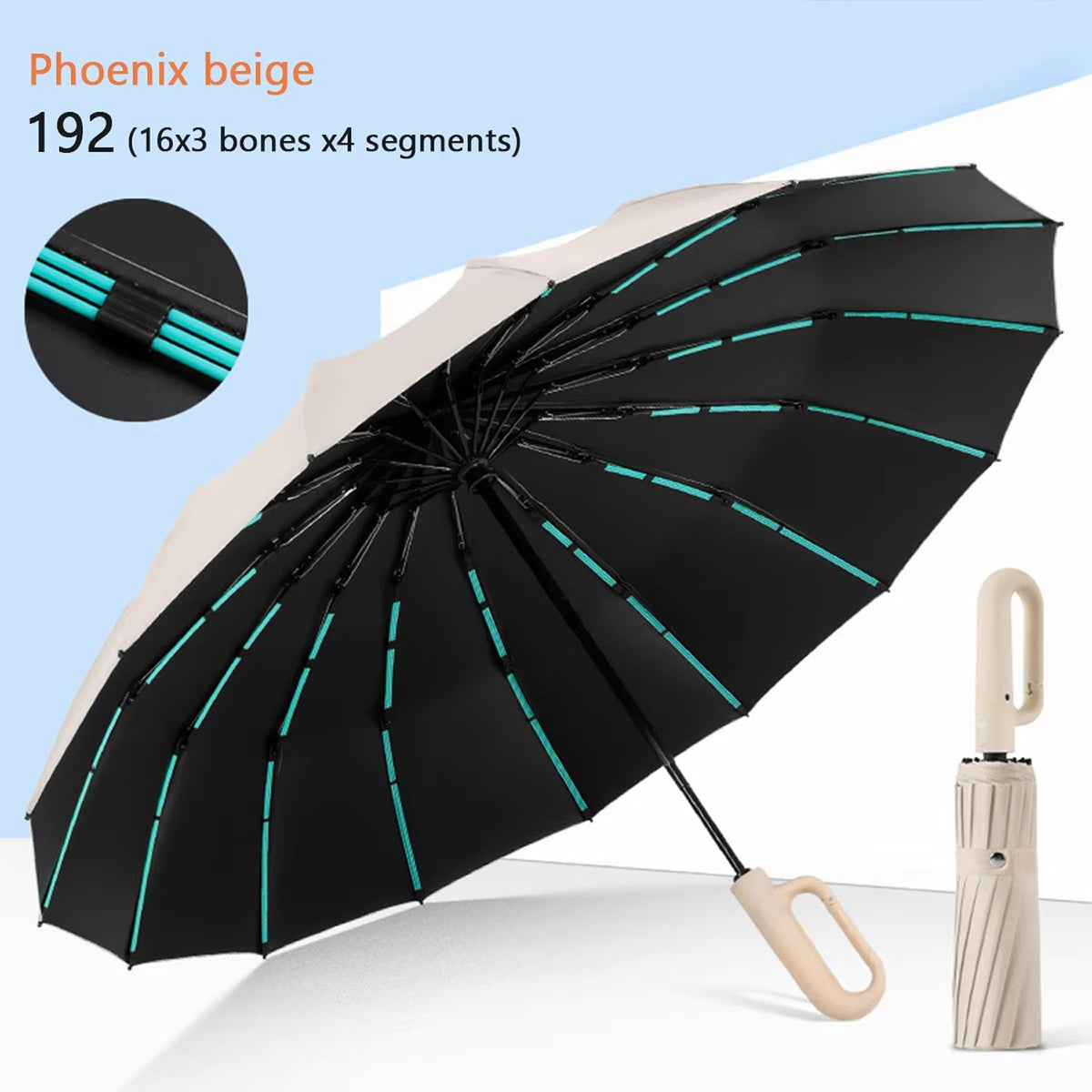 Automatic Windproof Storm Umbrella 120cm with Reinforced Frame for Rain and Wind Beige Black Navy Grey | Sansoti