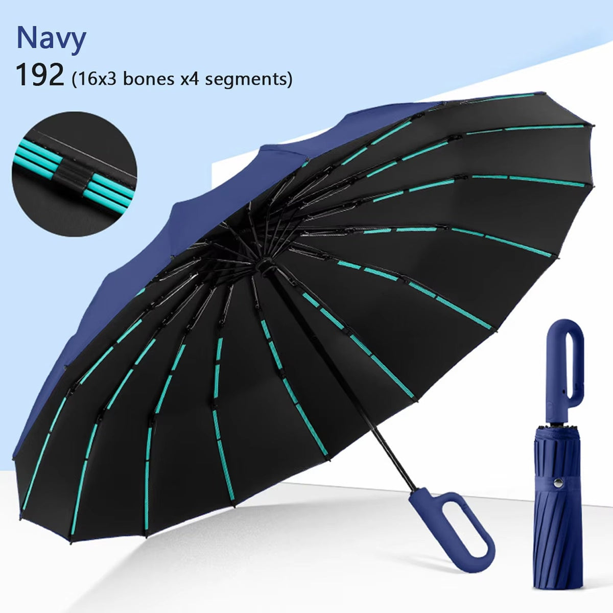 Automatic Windproof Storm Umbrella 120cm with Reinforced Frame for Rain and Wind Beige Black Navy Grey | Sansoti