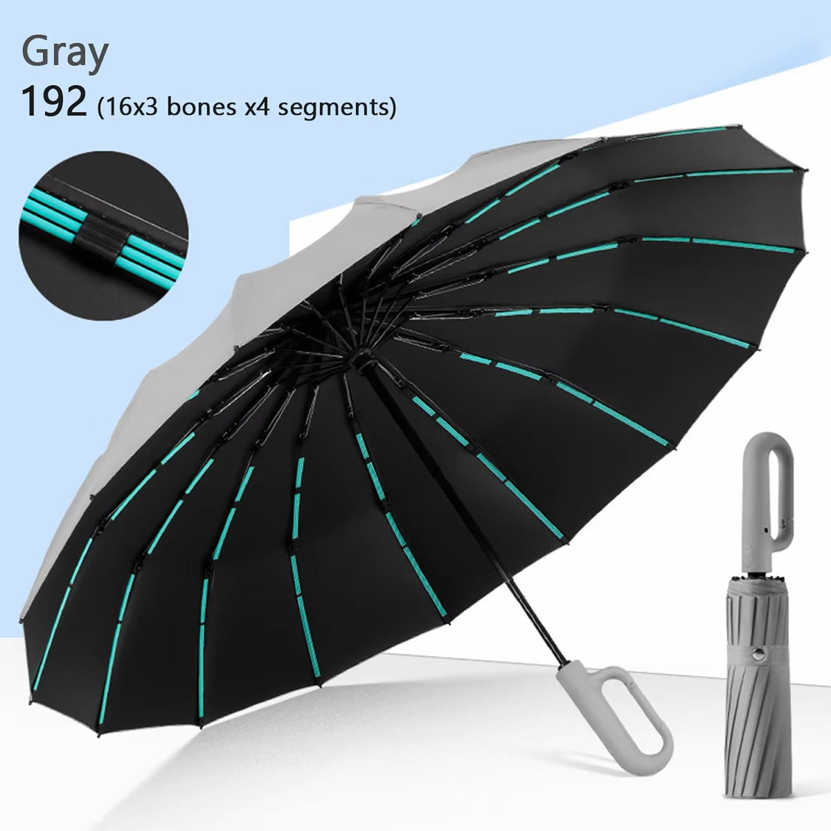 Automatic Windproof Storm Umbrella 120cm with Reinforced Frame for Rain and Wind Beige Black Navy Grey | Sansoti