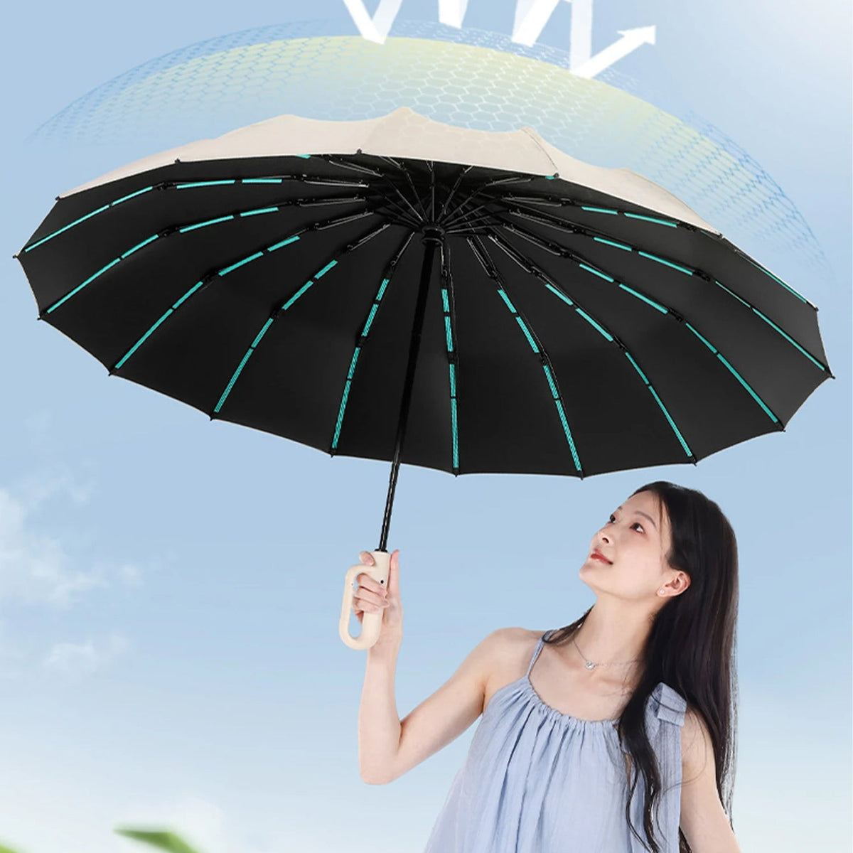 Automatic Windproof Storm Umbrella 120cm with Reinforced Frame for Rain and Wind Beige Black Navy Grey | Sansoti