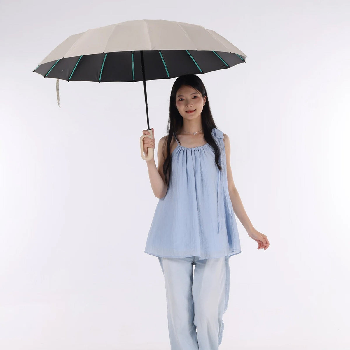 Automatic Windproof Storm Umbrella 120cm with Reinforced Frame for Rain and Wind Beige Black Navy Grey | Sansoti