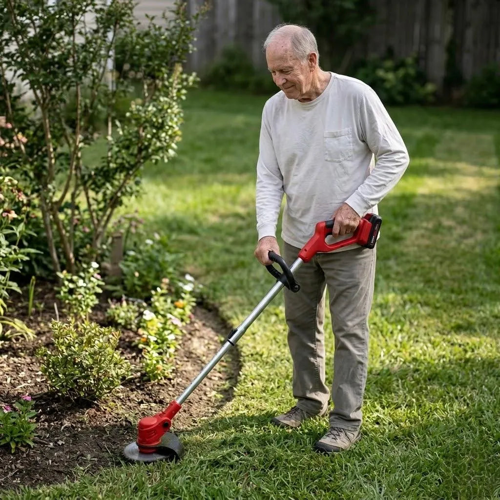 Kabelloser, wiederaufladbarer Rasentrimmer 24 V, 600 W, teleskopierbar 92–122 cm, Metallmesser, Unkrautschneider für den Garten und Rasen | Sansoti