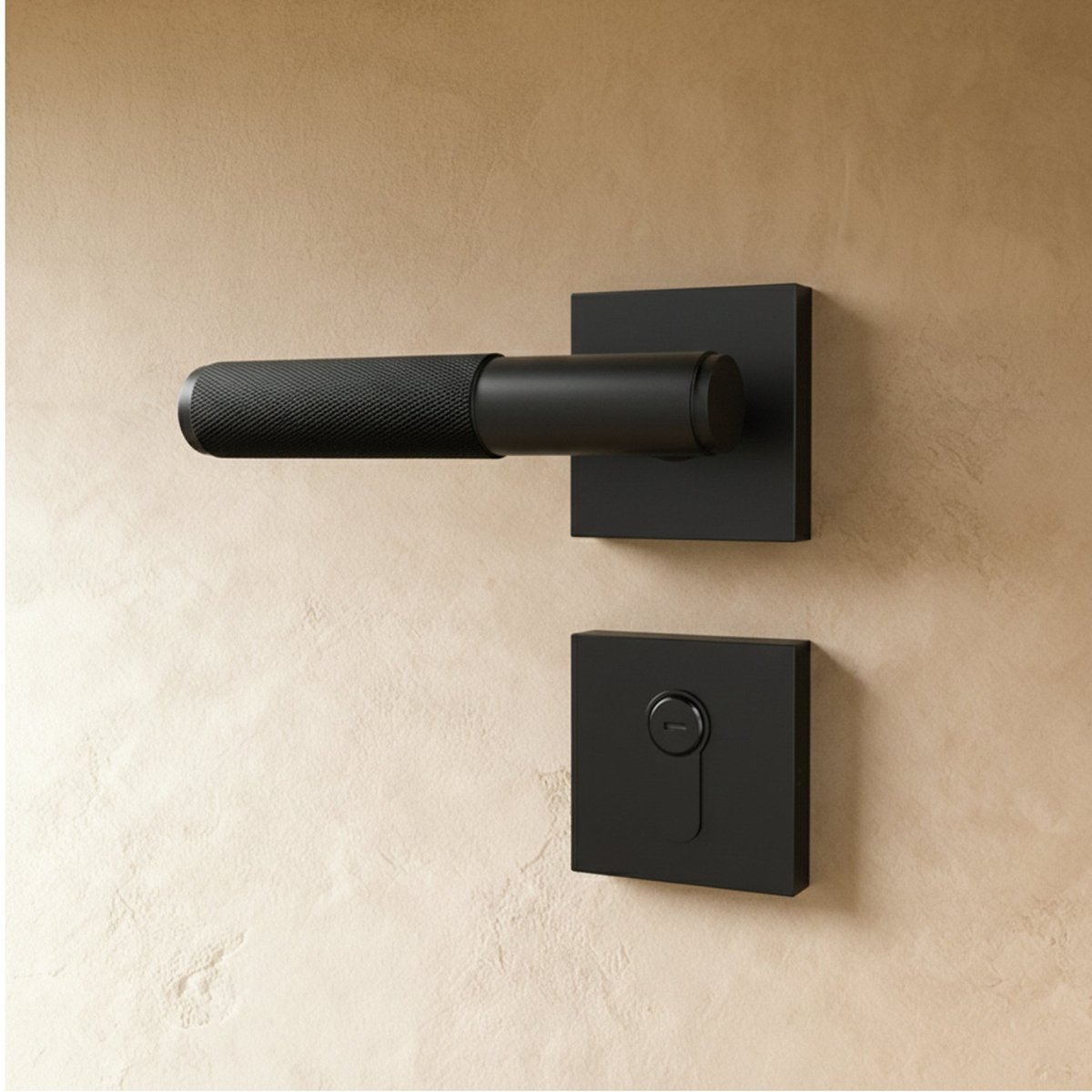 Massiver Messing-Türgriff mit gerändeltem Griff und schlanker Rosette für moderne Interieurs | Restfield
