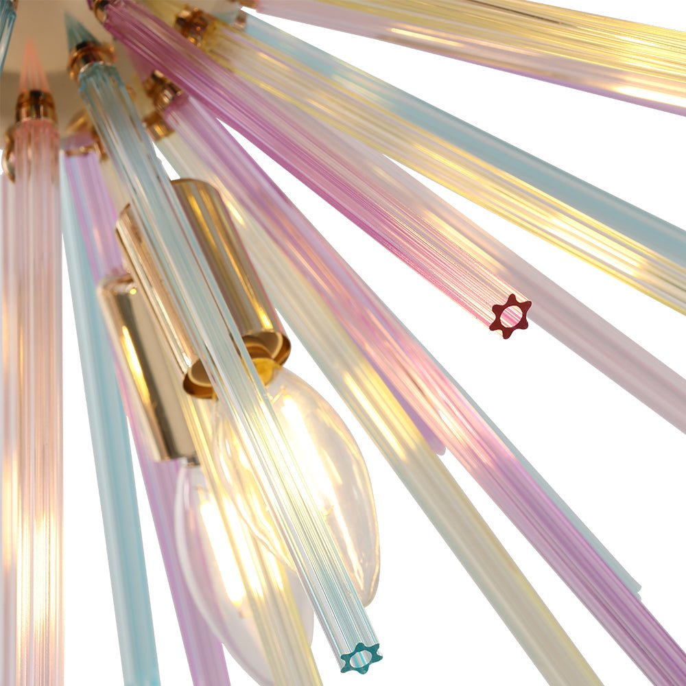 Kronleuchter Sputnik Regenbogen 12-flammig Messing Bunt 56cm Wohnzimmer Esszimmer Dimmbar
