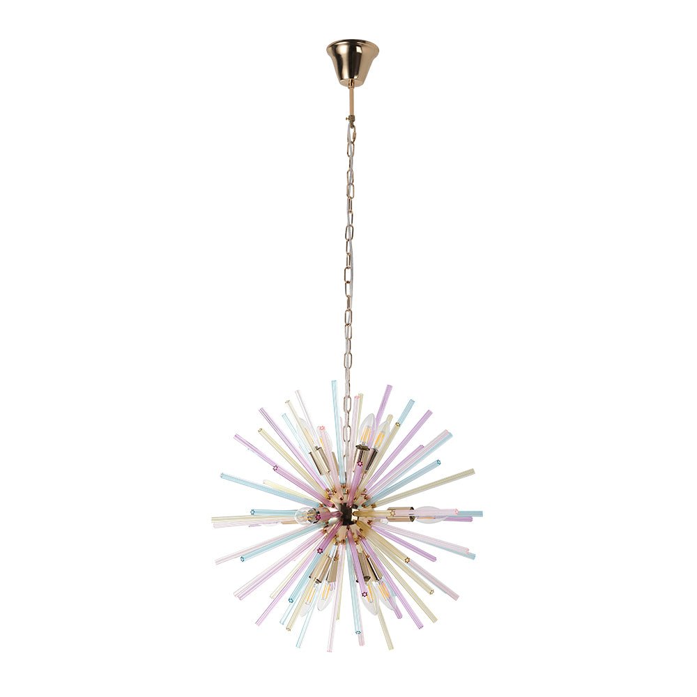 Kronleuchter Sputnik Regenbogen 12-flammig Messing Bunt 56cm Wohnzimmer Esszimmer Dimmbar