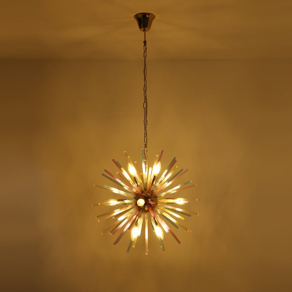 Kronleuchter Sputnik Regenbogen 12-flammig Messing Bunt 56cm Wohnzimmer Esszimmer Dimmbar