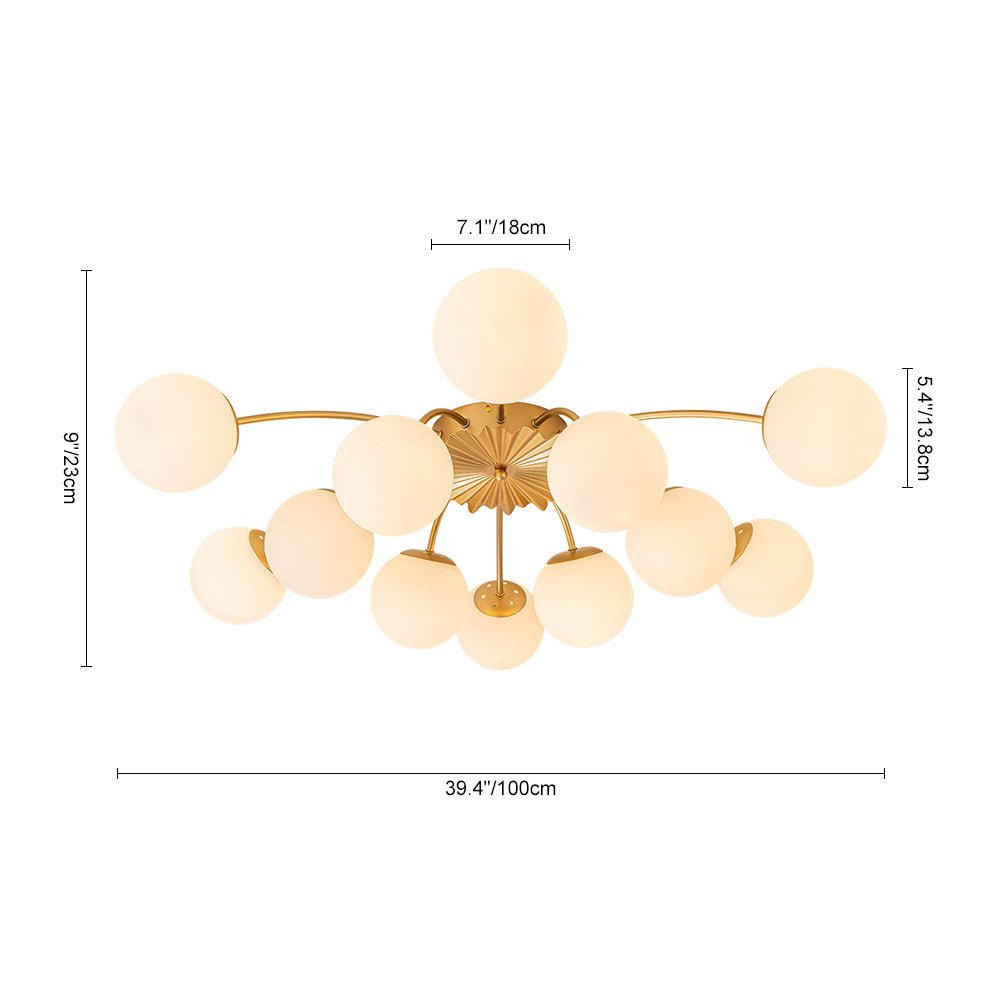 Plafondlamp Sputnik 12-Lichts Opaal Glas Messing 100cm Woonkamer Eetkamer Dimbaar