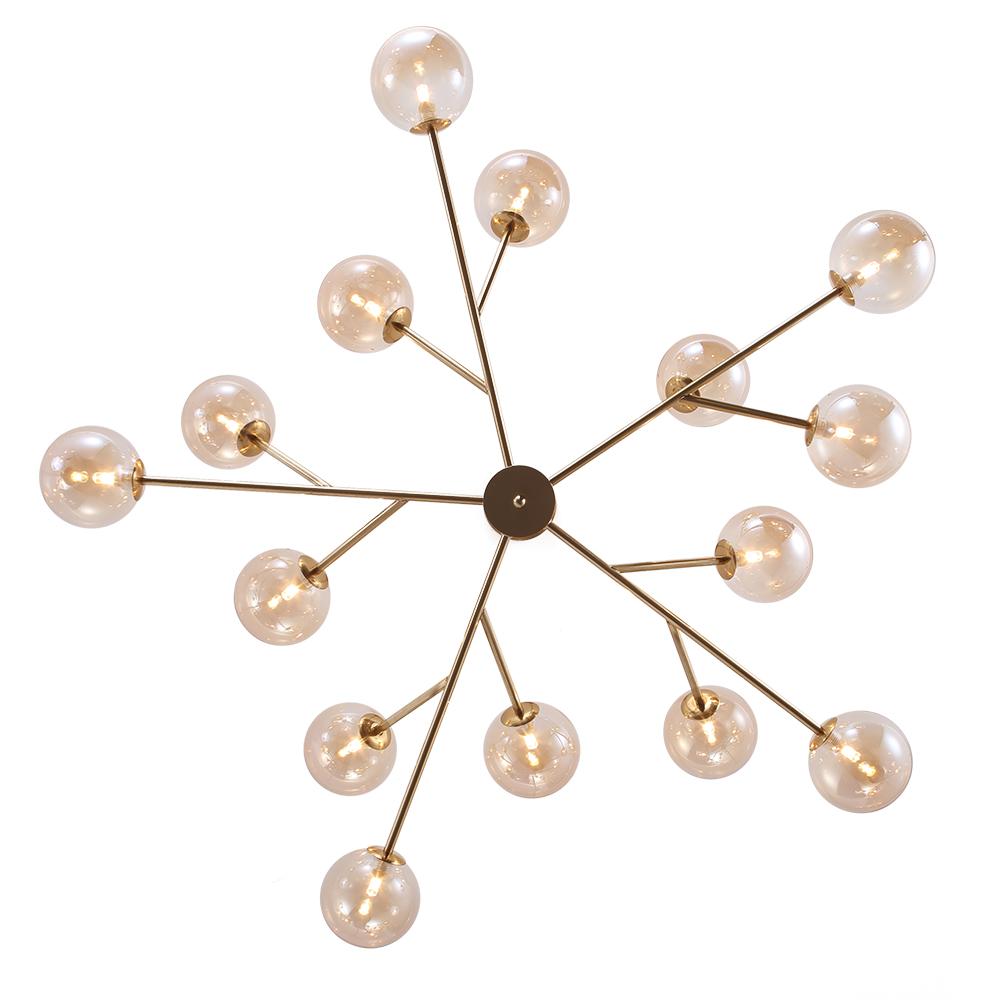Moderne lineare Sputnik-Kronleuchter mit 15 Glaskugeln in Schwarz oder Messing – Design-Hängelampe 112 cm | Restfield