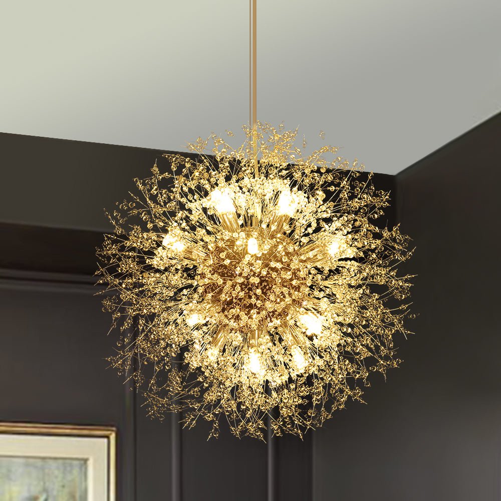 Lustre Feu d'Artifice Sputnik 16 Lumières Cristal Laiton 80cm Salon Entrée Dimmable