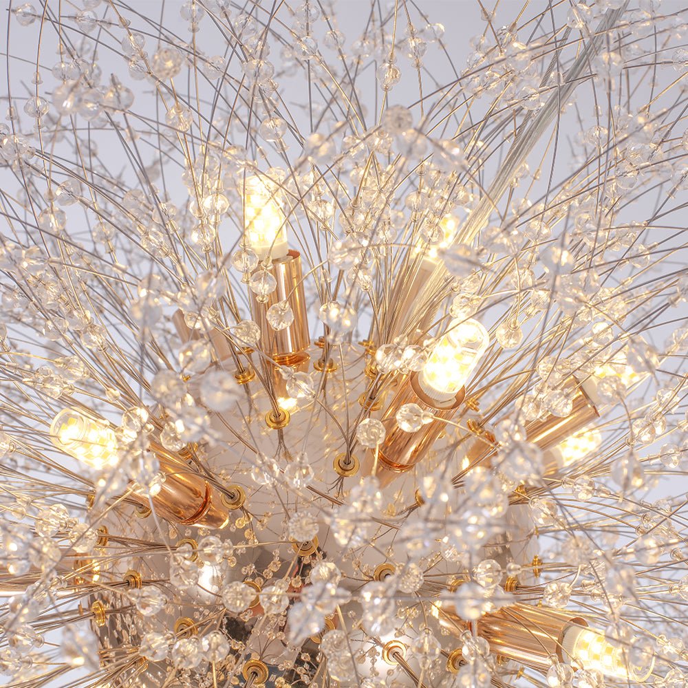 Lustre Feu d'Artifice Sputnik 16 Lumières Cristal Laiton 80cm Salon Entrée Dimmable