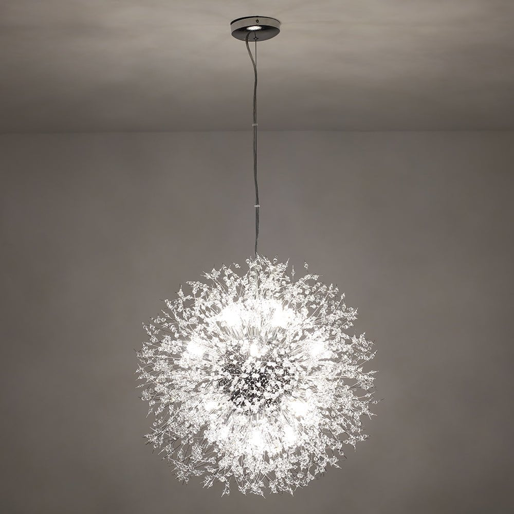 Lustre Feu d'Artifice Sputnik 16 Lumières Cristal Laiton 80cm Salon Entrée Dimmable