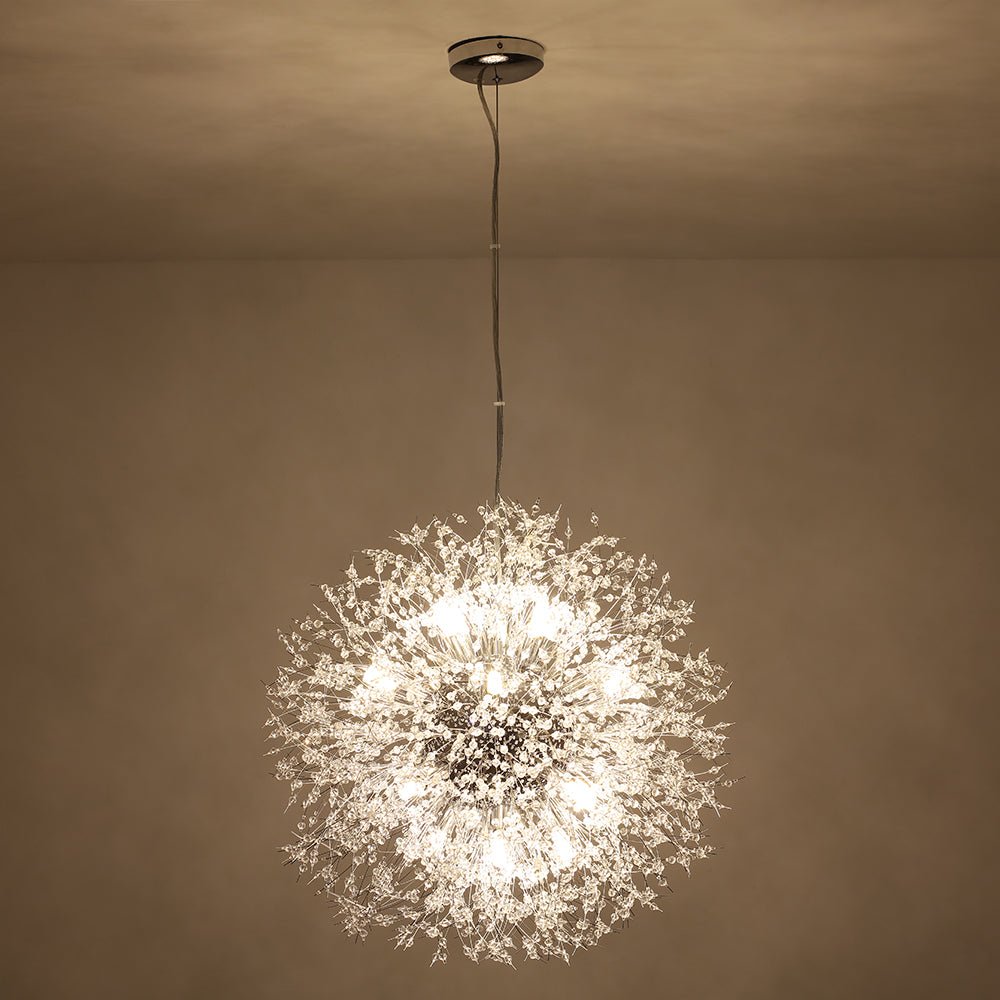 Lustre Feu d'Artifice Sputnik 16 Lumières Cristal Laiton 80cm Salon Entrée Dimmable