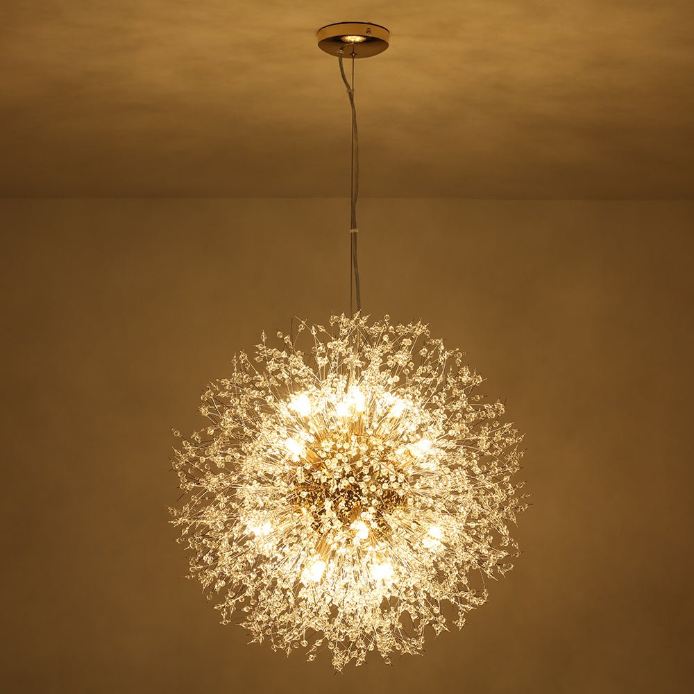 Lustre Feu d'Artifice Sputnik 16 Lumières Cristal Laiton 80cm Salon Entrée Dimmable