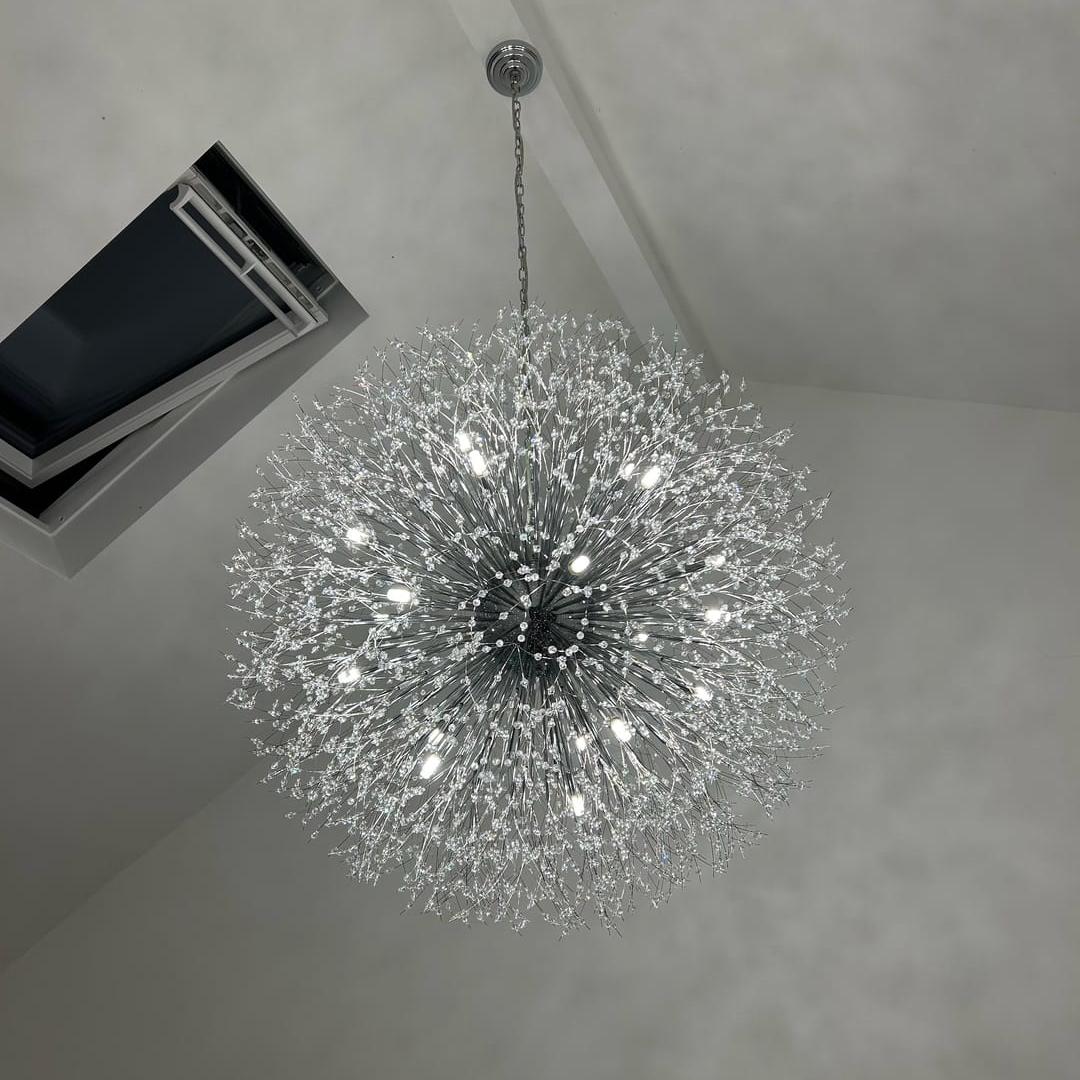 Großer Sputnik Kronleuchter mit Feuerwerk-Design und Kristalleffekt in Messing oder Chrom – luxuriöse Hängelampe 100 cm | Restfield