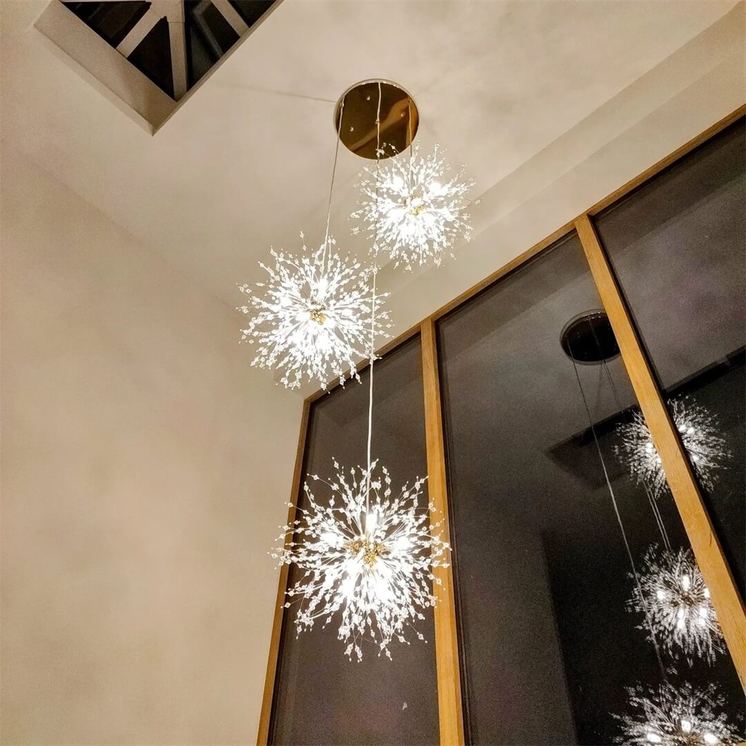 Kronleuchter Feuerwerk Löwenzahn Messing 3 oder 5 Kugeln 24-40 Lichter Flur Wohnzimmer Dimmbar
